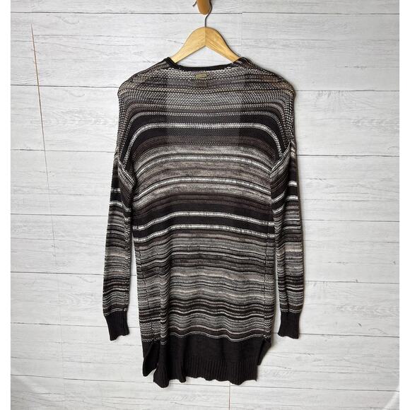 Billabong Cardigan Duster Womens Size S/P Brown with Pockets Striped Open Earthy - Picture 12 of 16